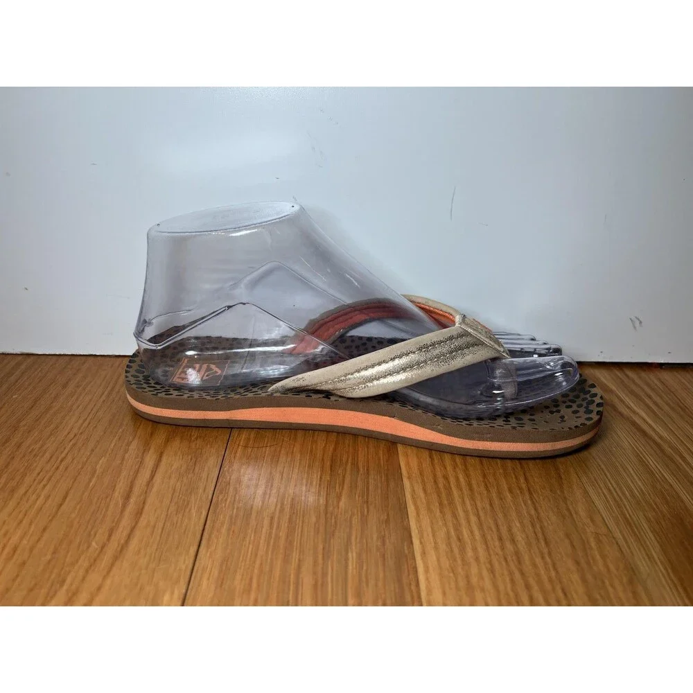 Reef Sandals Shoes Kids Size 5 Beige Ahi Flip Flop Animal Print Beach Casual